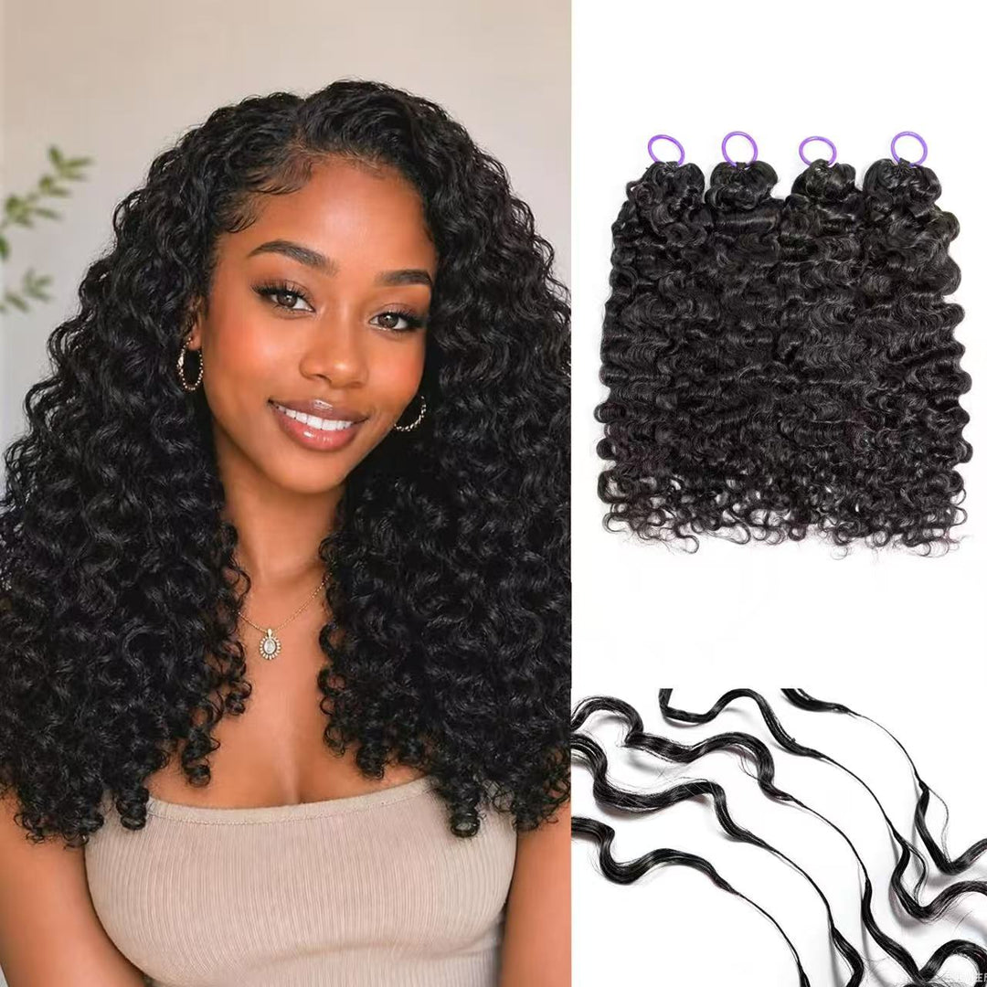 Feather Crochet Braids | Burmese Curly Natural Black Human Hair Extensions (50g/40pcs)