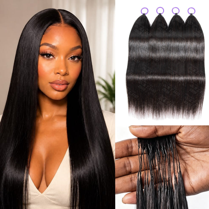 Feather Crochet Braids | Straight Natural Black Human Hair Extensions (50g/40pcs)