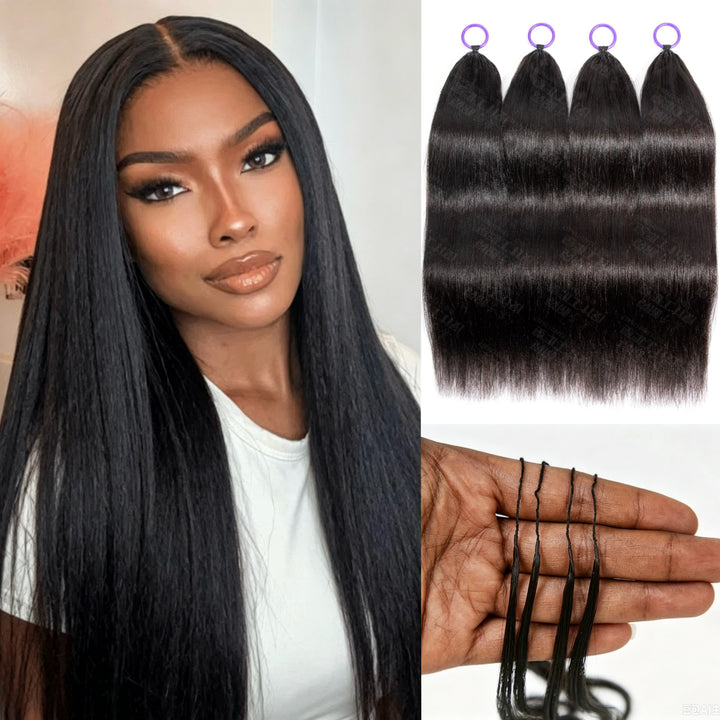 Feather Crochet Braids | Yaki Straight Natural Black Human Hair Extensions (50g/40pcs)