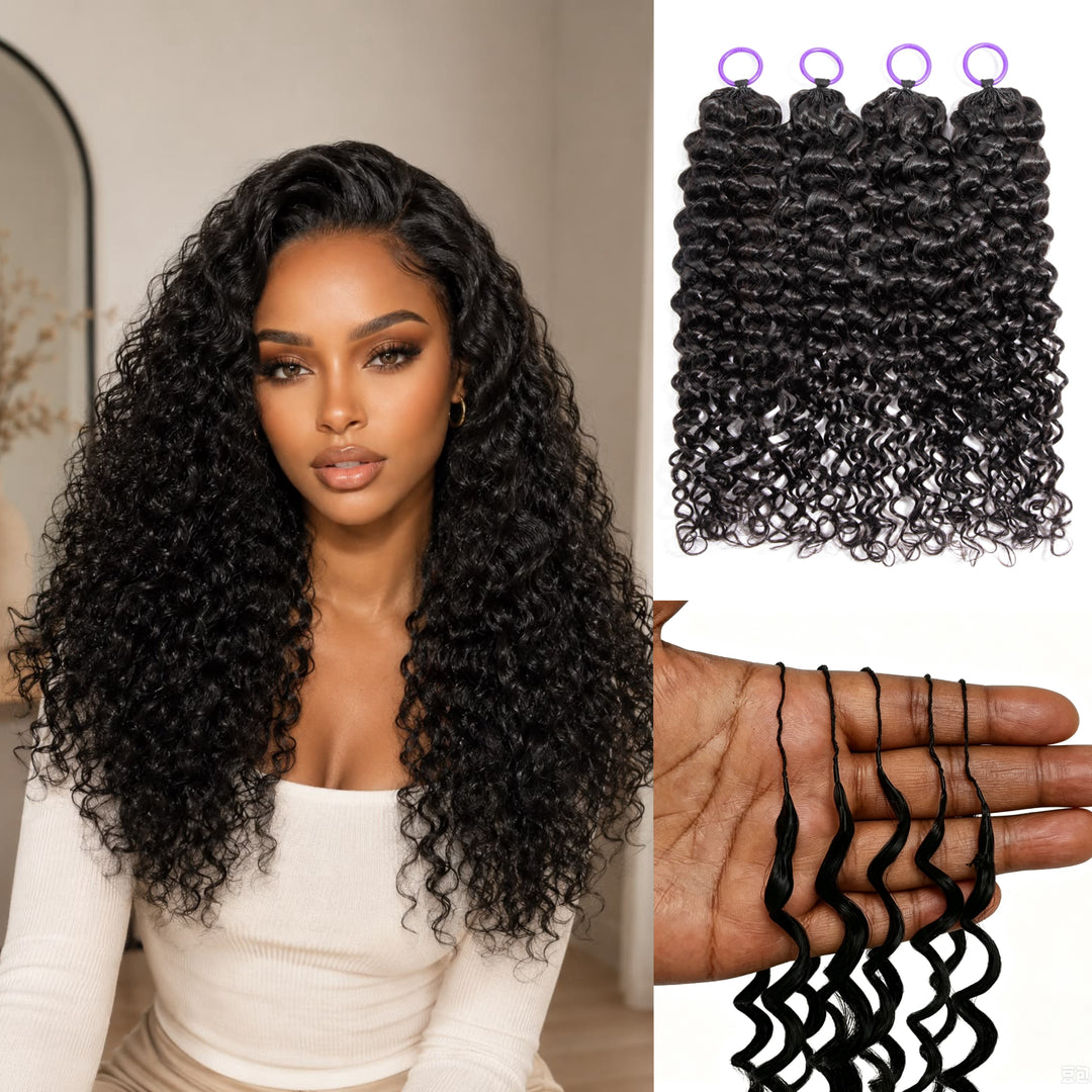 Feather Crochet Braids | Water Wave Natural Black Human Hair Extensions (50g/40pcs)