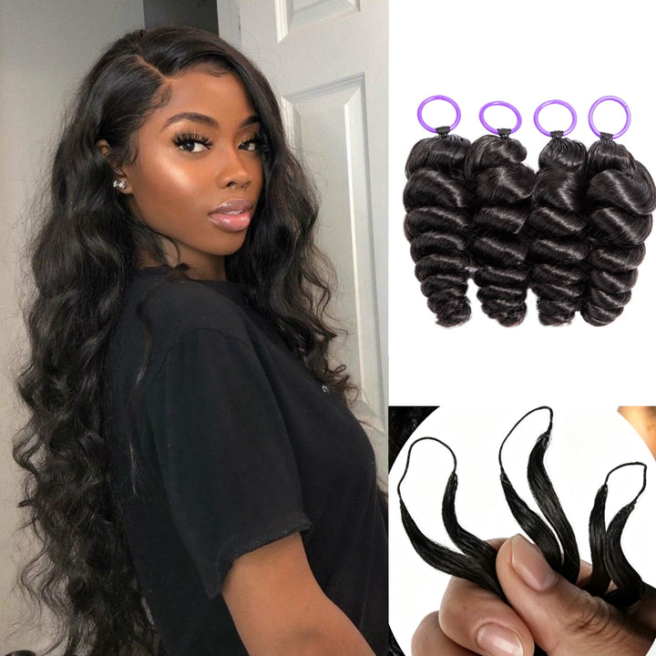 Feather Crochet Braids | Loose Wave Natural Black Human Hair Extensions (50g/40pcs)