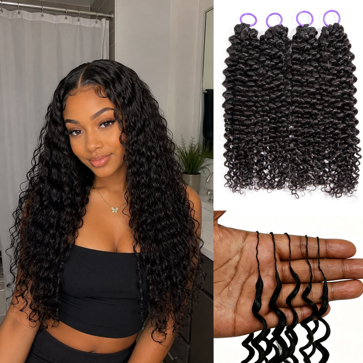 Feather Crochet Braids | Curly Wave Natural Black Human Hair Extensions (50g/40pcs)
