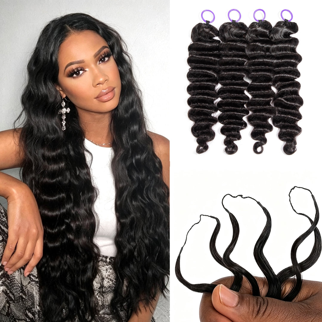 Feather Crochet Braids | Loose Deep Natural Black Human Hair Extensions (50g/40pcs)