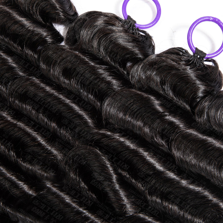 Feather Crochet Braids | Loose Deep Natural Black Human Hair Extensions (50g/40pcs)