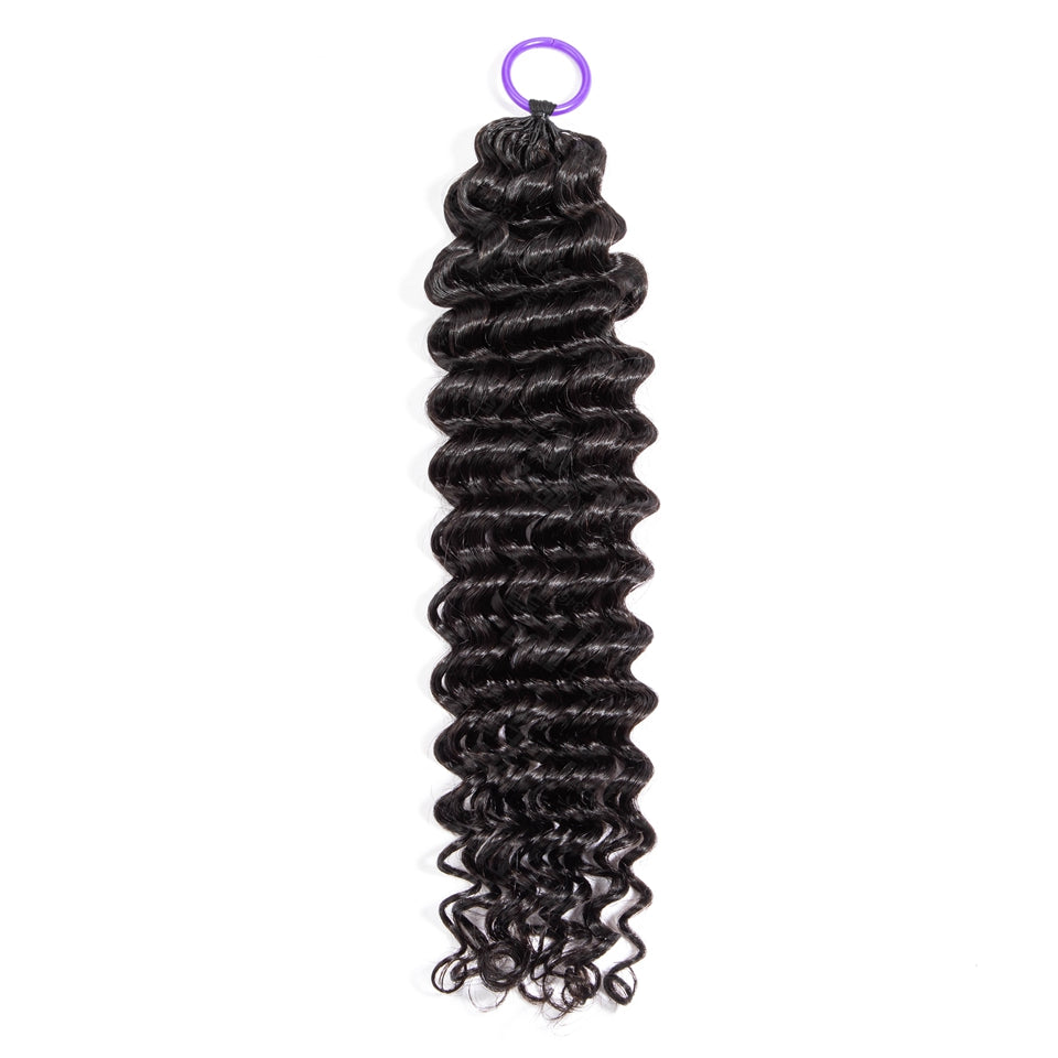 Feather Crochet Braids | Deep Wave Natural Black Human Hair Extensions (50g/40pcs)