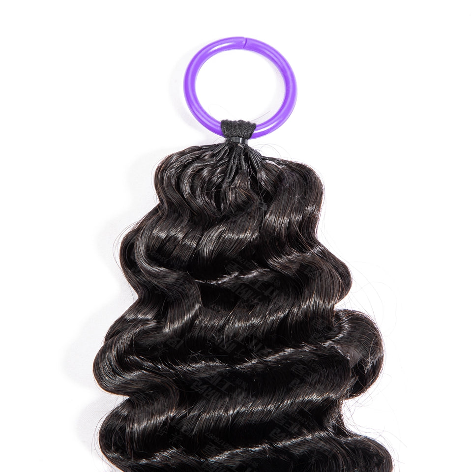 Feather Crochet Braids | Deep Wave Natural Black Human Hair Extensions (50g/40pcs)