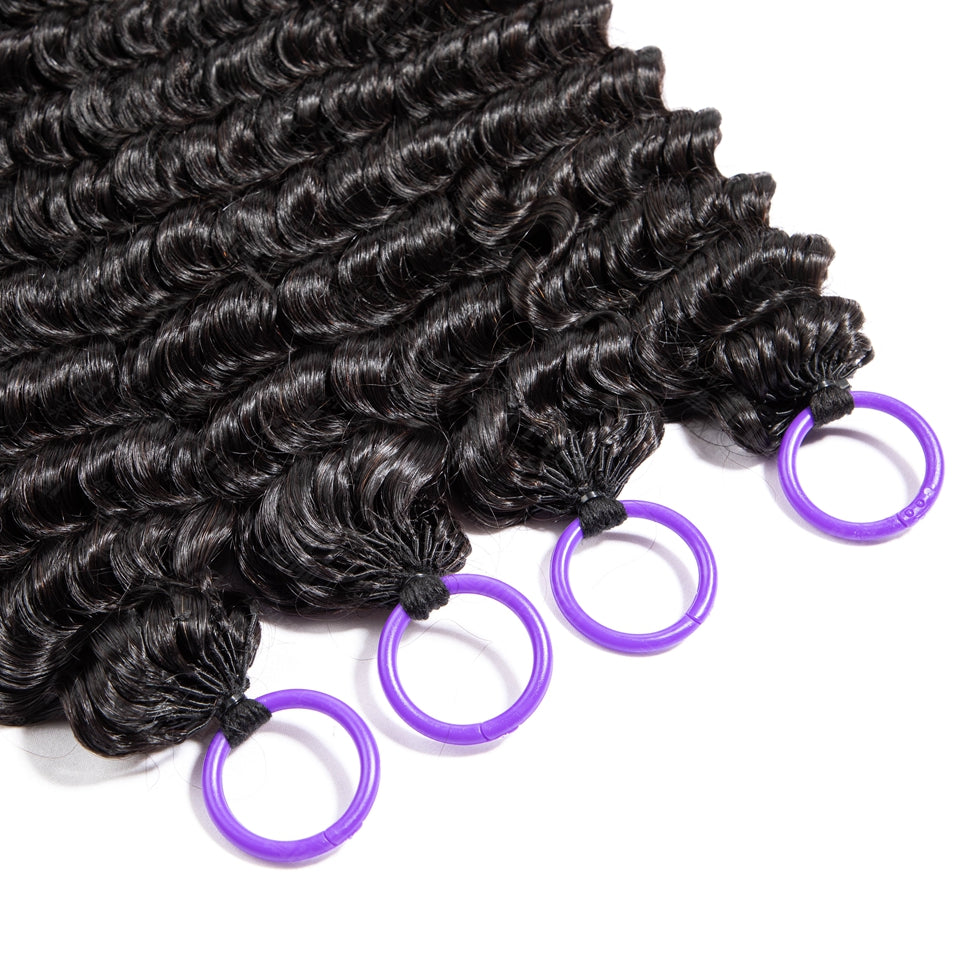 Feather Crochet Braids | Deep Wave Natural Black Human Hair Extensions (50g/40pcs)