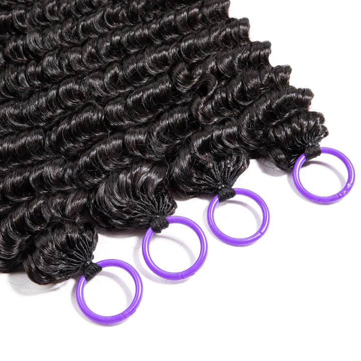 Feather Crochet Braids | Deep Wave Natural Black Human Hair Extensions (50g/40pcs)