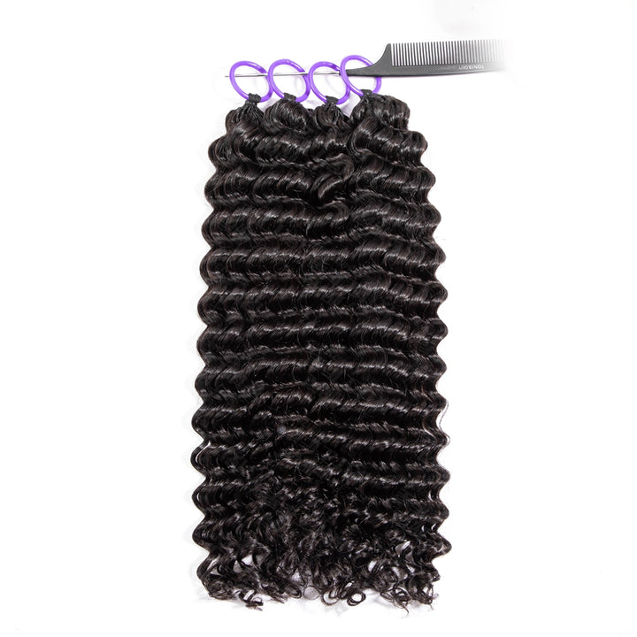 Feather Crochet Braids | Deep Wave Natural Black Human Hair Extensions (50g/40pcs)